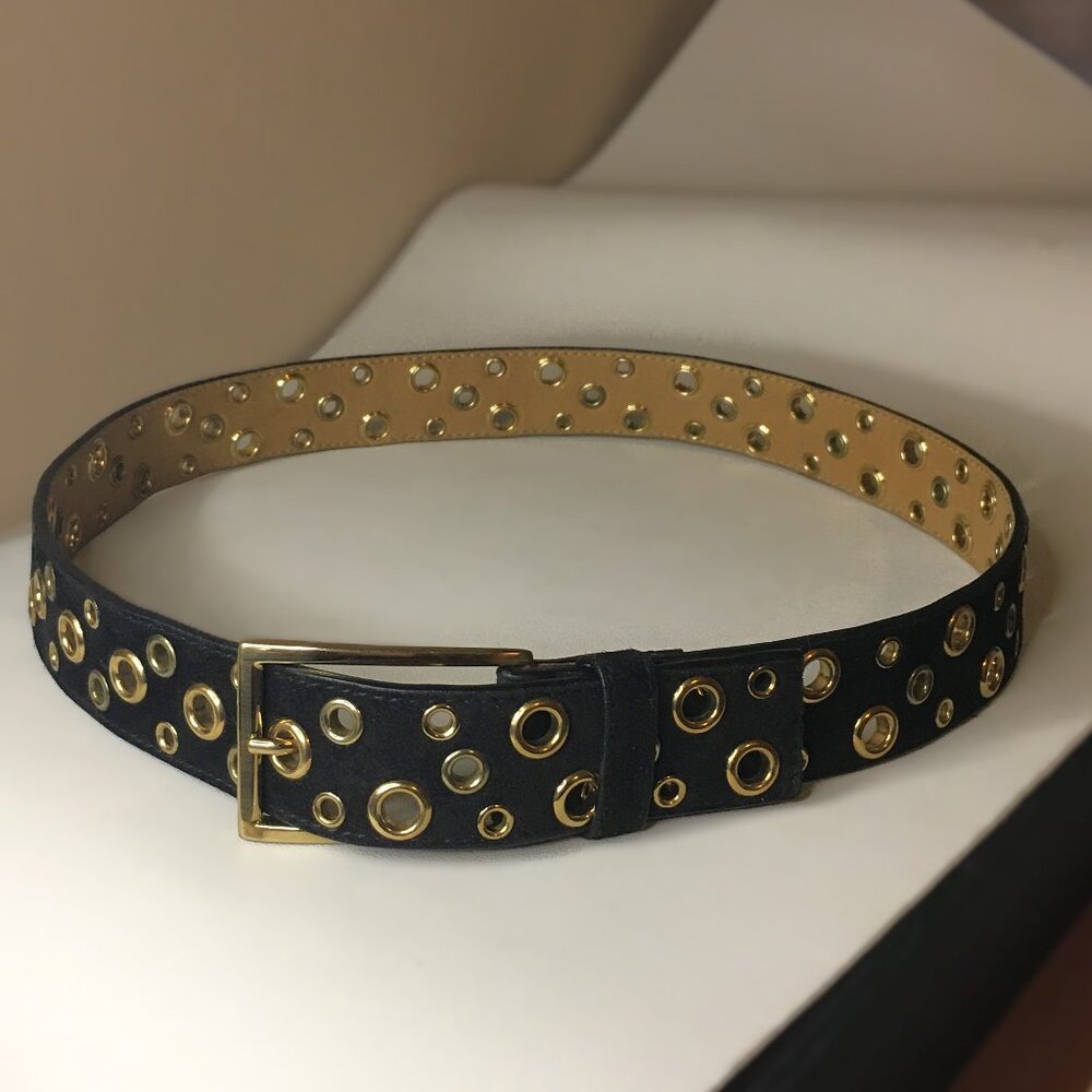 Black & Gold Grommet Suede 𝐏𝐑𝐀𝐃𝐀 Belt - Picture 4 of 10